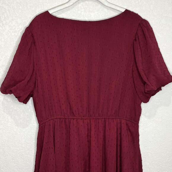 JESSAKAE Dress Womens XL Burgundy Swiss Dot Midi V Neck Button Detail JEE-011 - Picture 6 of 9